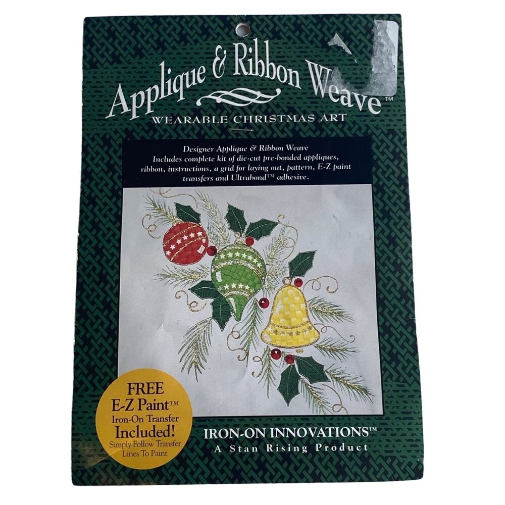 Vtg‎ 1996 Christmas Ornaments Iron-On Innovations Applique Ribbon Weave Wear NEW